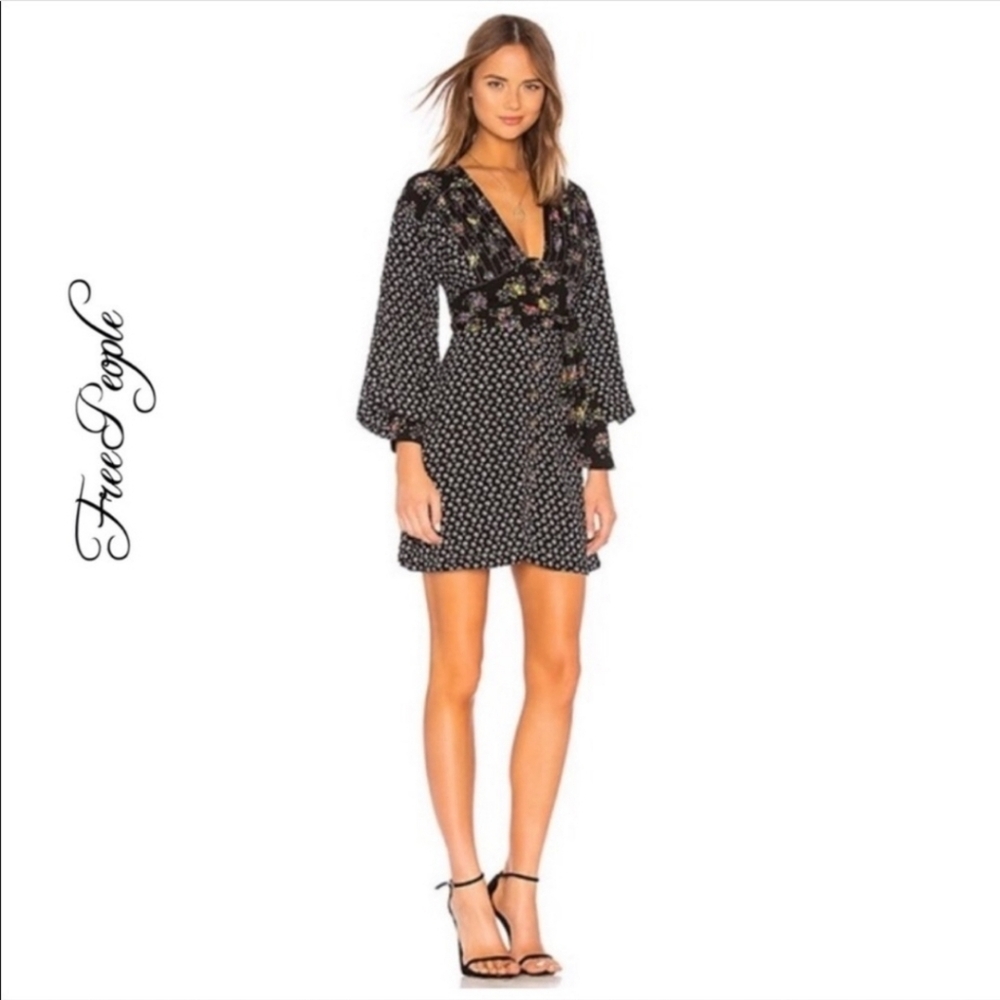 Free People Black Floral Women's Dress Size L